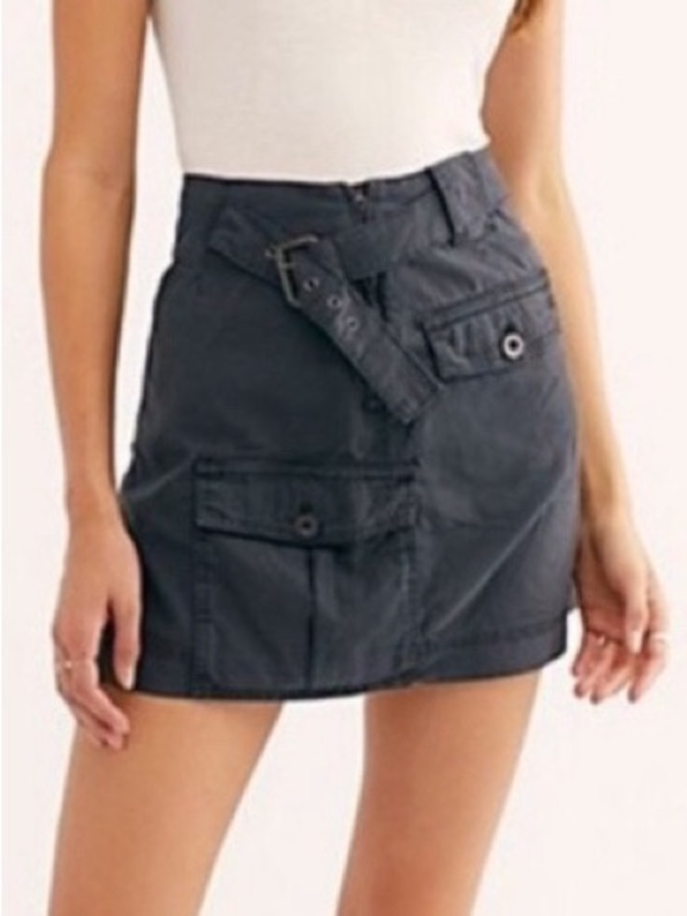 Free People Erika Utility Mini Skirt Size 4 Cargo Pockets Belted GORPCORE Cotton